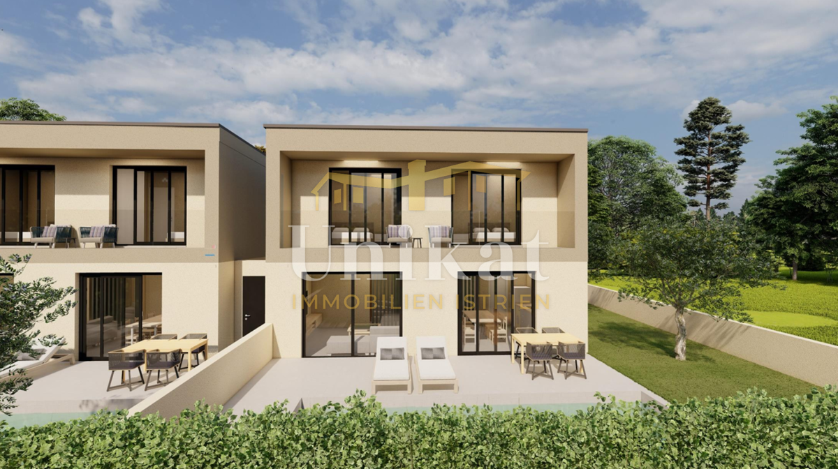 Progetto di nuova costruzione: casa bifamiliare con piscina, 2 camere da letto